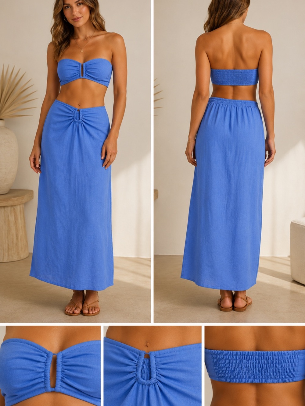 PrettyLittleThing Blue Bandeau Top & Maxi Skirt Set